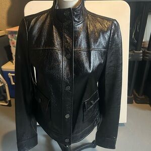 Tory Burch Classic Black Leather Jacket - Women's Button-Front
